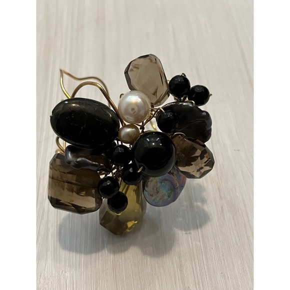 Tonobi Cuff Bracelet Designer Onyx Fox Tail Amethyst & Freshwater Pearl Natural - Picture 4 of 16